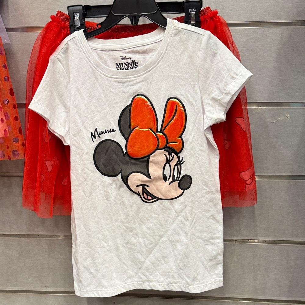 Disney Minnie Mouse White Tee with Red Bow and matching skirt - Picture 1 of 4